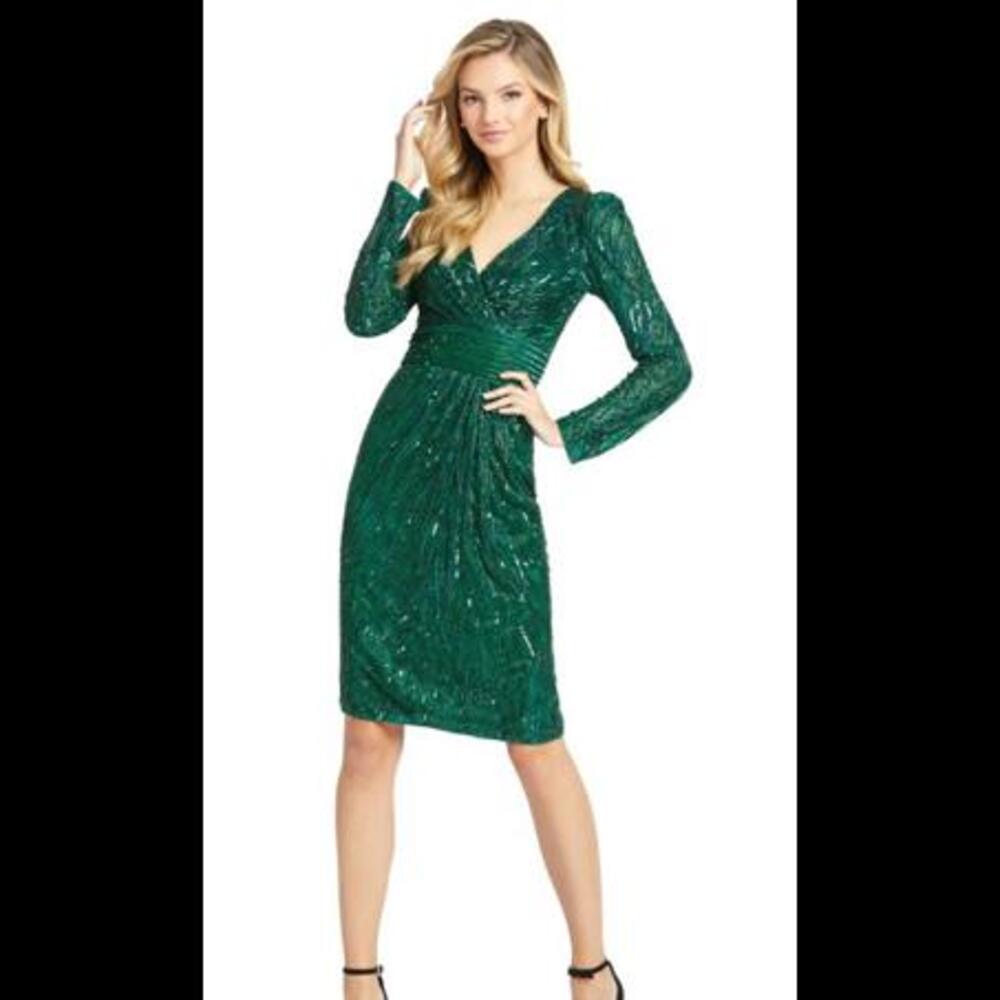(3) New! Mac Duggal LONG SLEEVE SEQUIN COCKTAIL DRESS, SZ 14